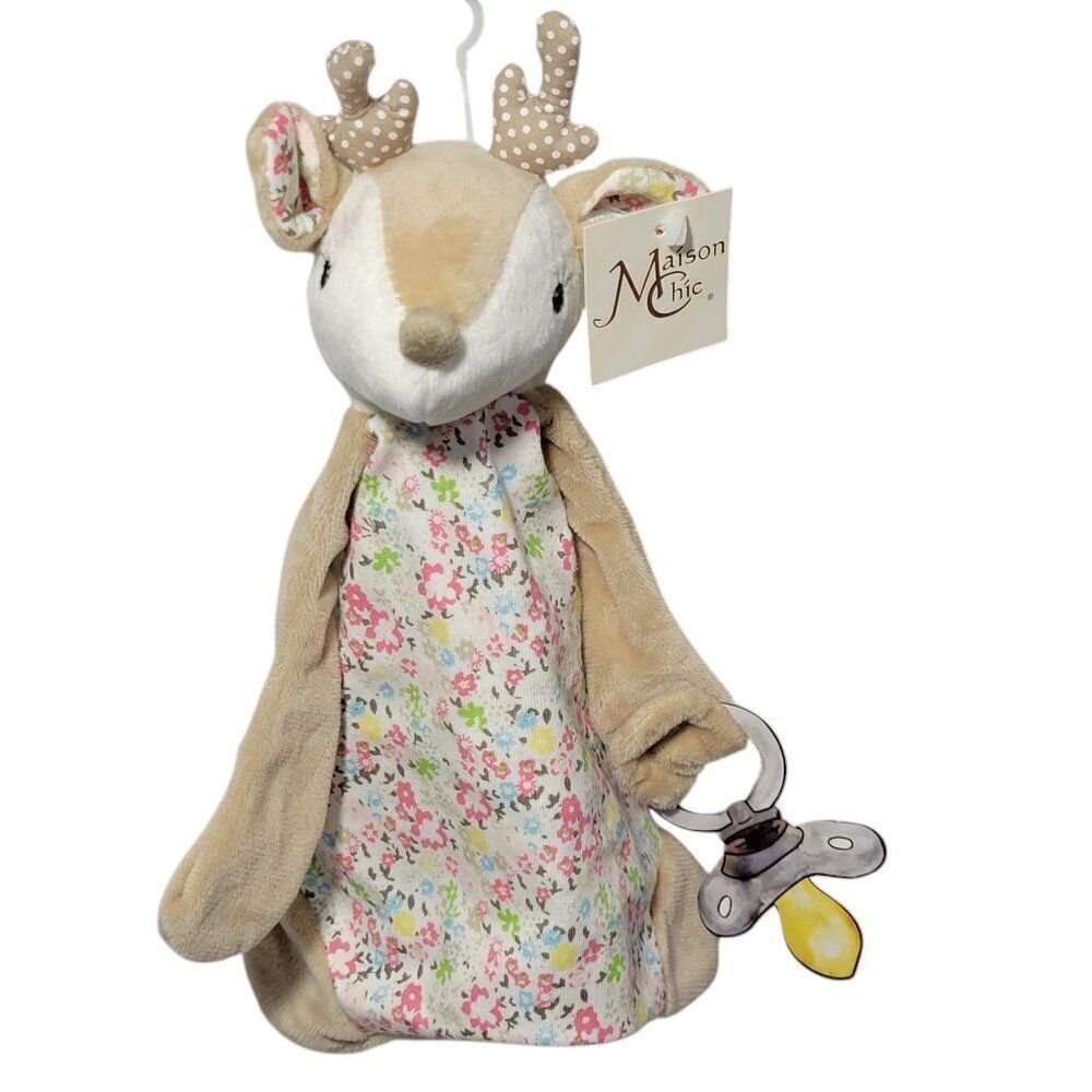 Maison Chic Farrah the Fawn‎ Deer Lovey Paci Holder Blankie Pink Tan Floral NEW